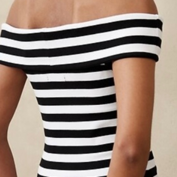 Banana Republic Tops - Banana Republic Blue White M Off-Shoulder Ribbed Top Coastal Cottagecore